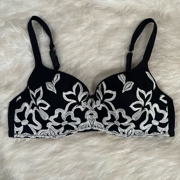 NEW Fashion Forms Embroidered Two Tone Floral Molded Push-up Underwire Bra 34A - Picture 1 of 13